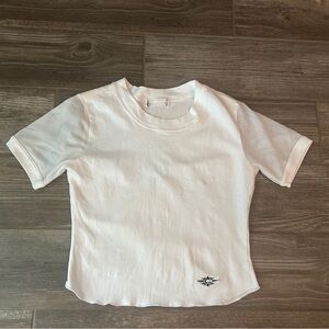 Y2K Skater Girl‎ Grunge White Short Sleeve Baby Tee with mesh sleeves, Small